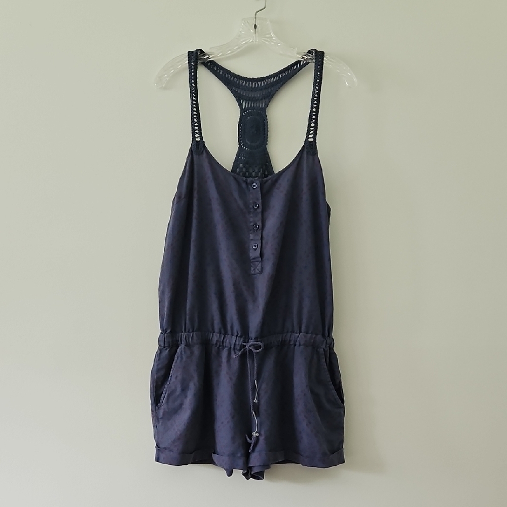 Free People Linen Crochet‎ Romper Shorts Floral Casual Size Medium